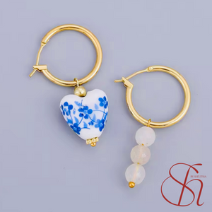 Open image in slideshow, Porcelain Blue Ming Earrings
